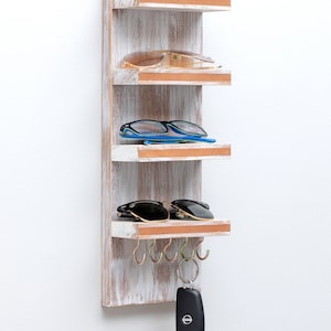 Sunglasses Shelf Organizer with Hooks, Entryway Organizer, Sunglass Display, Sunglasses Display, Wood Sunglass Organizer, Key Rack