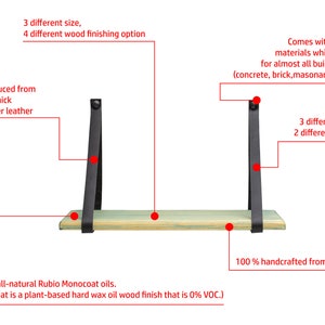 Floating Shelves With Leather Strap, Nursery Shelf, Hanging Wall Shelves, Bathroom Shelf image 2