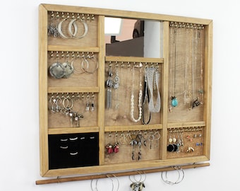 Jewelry Organizer Cabinet / Wall Mounted Jewelry Display from Solid Wood