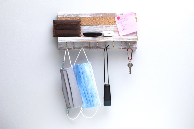 Entryway Organizer, Key Holder, Wall Mounted Mail Organizer, Floating Coat Rack, Mask Holder, Hallway Organizer with Hooks and Cork Board image 4