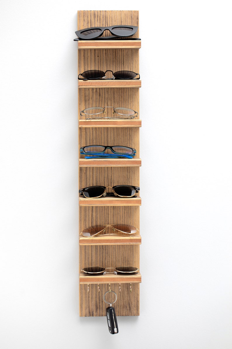 Sunglasses Display Organizer Shelf with Hooks, Entryway Organizer, Wooden Sunglass Organizer, Floating Key Rack image 4