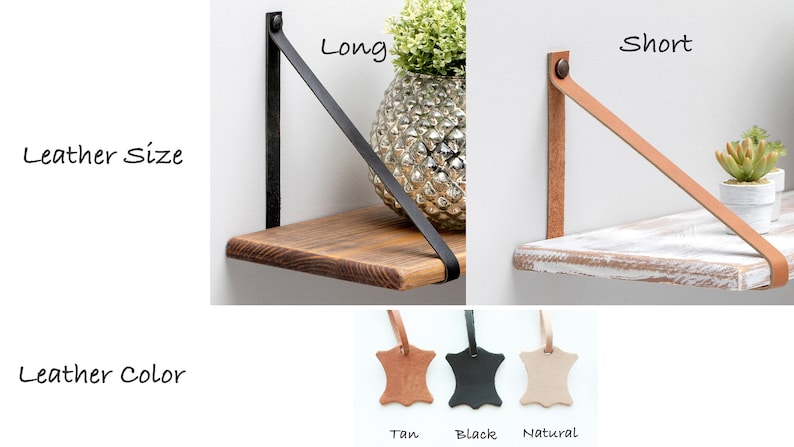 Floating Shelves With Leather Strap, Nursery Shelf, Hanging Wall Shelves, Bathroom Shelf image 8