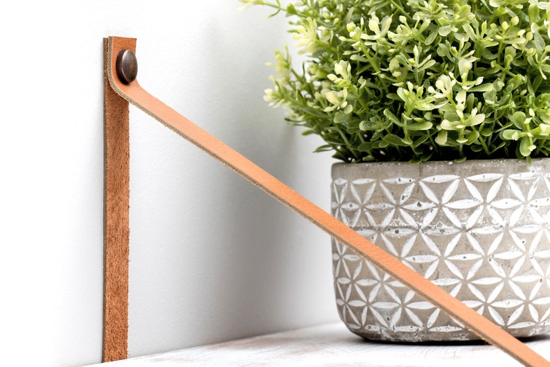 Floating Nursery Shelves With Leather Straps Hanging Wall Etsy