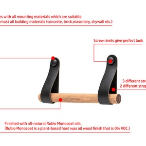 Lederen toiletrolhouder, aan de muur gemonteerde houten toiletrolhouder, lederen en houten badkamerinrichting afbeelding 2