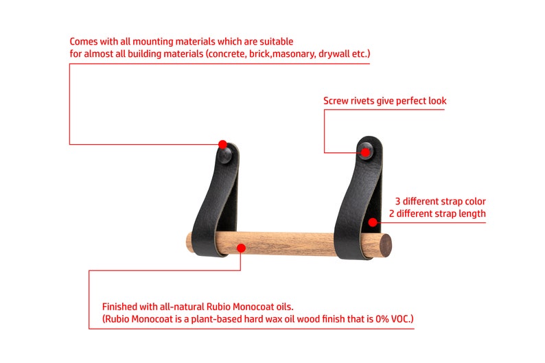 Lederen toiletrolhouder, aan de muur gemonteerde houten toiletrolhouder, lederen en houten badkamerinrichting afbeelding 2