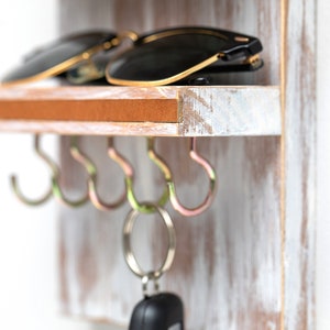 Sunglasses Display Organizer Shelf with Hooks, Entryway Organizer, Wooden Sunglass Organizer, Floating Key Rack image 9