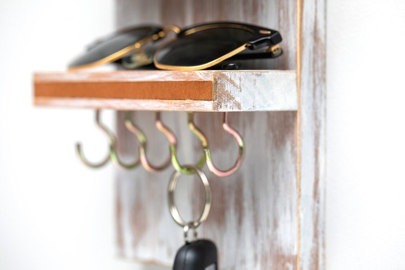 Sunglasses Display Organizer Shelf with Hooks, Entryway Organizer, Wooden Sunglass Organizer, Floating Key Rack image 9