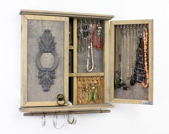 Wall Mounted Jewelry Cabinet / Customized Jewelry Organizer / Personalized Jewelry Display