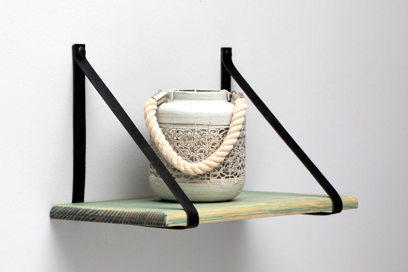 Floating Nursery Shelves With Leather Straps Hanging Wall Etsy