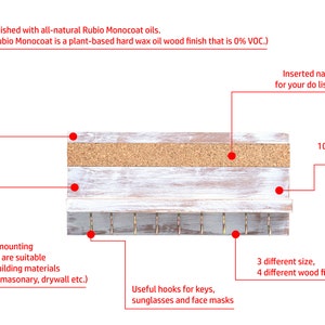Organizzatore per ingresso, Organizer per posta a parete, Appendiabiti, Porta chiavi, Porta maschera, Organizzatore per corridoio con ganci e tavola in sughero immagine 3