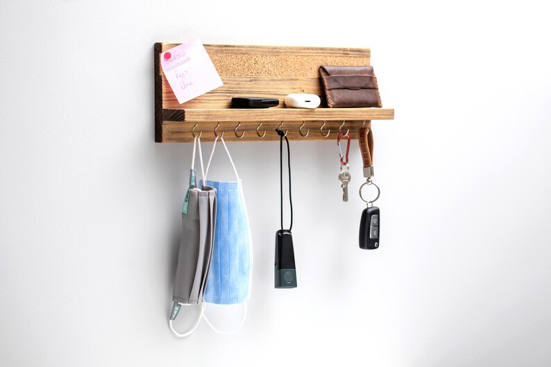 Entryway Organizer, Coat Rack, Key Holder, Wall Mounted Mail Organizer, Mask Holder, Hallway Organizer with Hooks and Cork Board image 5
