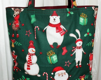 Weihnachts-Einkaufstasche, Geschenkverpackung , Wendetasche, Nikolausbeutel, solide Handarbeit