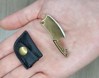 Miniature Steel Gold Cleaver Knife Pendant Keychain With Sheath (1 Knife Only)