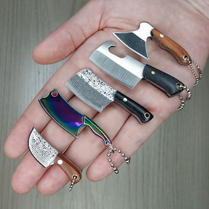 Miniature Steel Chopper Axe Knife Wooden Handle Pendant Keychain With Sheath (1 Knife Only)