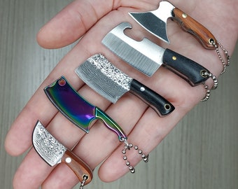 Miniatuur stalen hakbijl mes houten handvat hanger sleutelhanger met schede (alleen 1 mes)