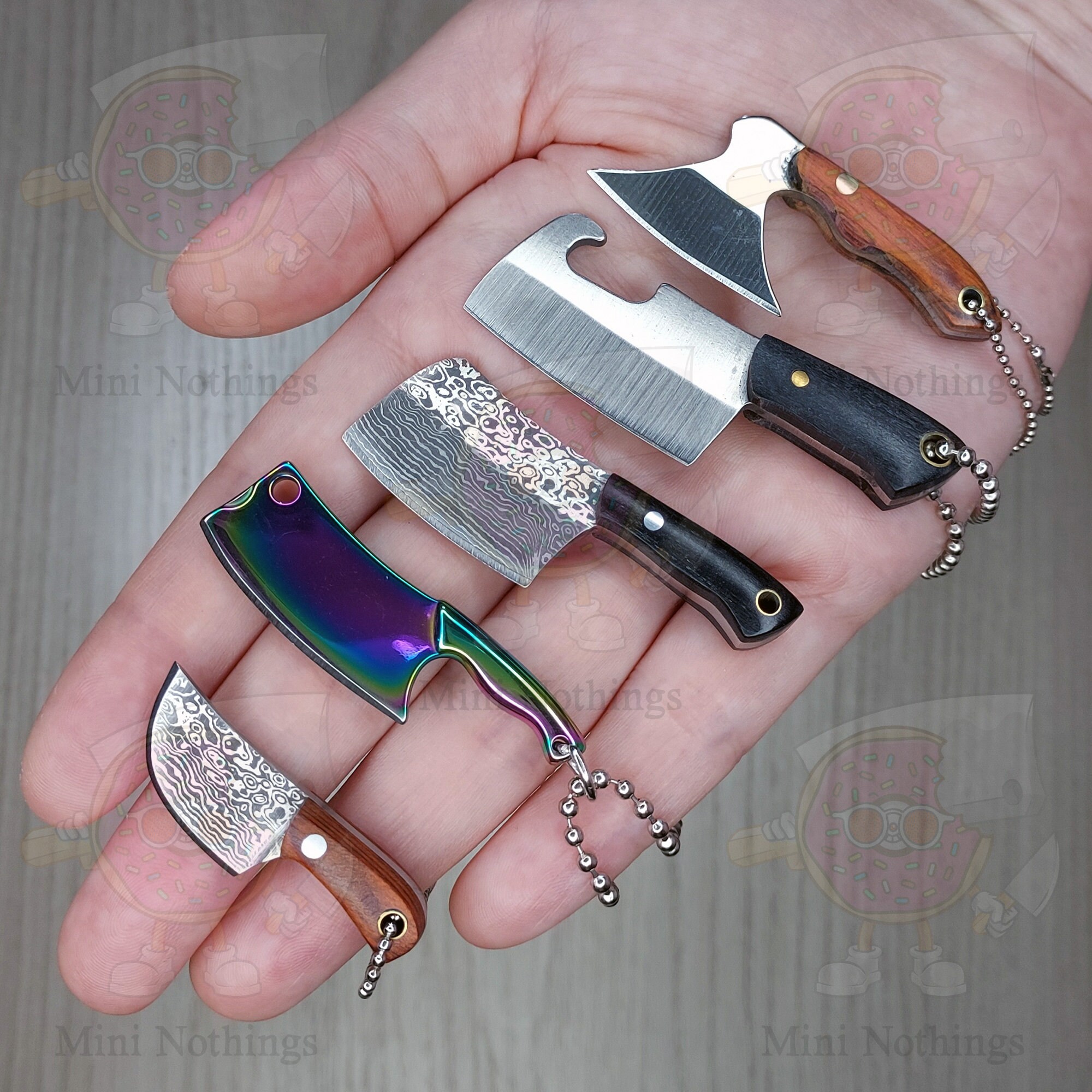 Miniature Damascus Patterned Steel Axe Knife Pendant Keychain With ...