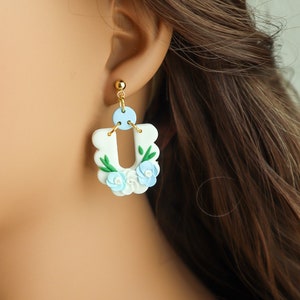 Arch Flowers Earrings | Blue Earrings | Flowet Earrings | Polymer Clay Earrings | Clay Earrings | Handmade Earrings | Summer Earrings |