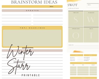 Mind ideas, goals or Meeting Planner | self gift dream|  Journals printable PDF|  digital PDF A4