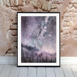 Pittura spaziale Cielo notturno Arte murale Pittura ad acquerello originale Stelle Arte murale