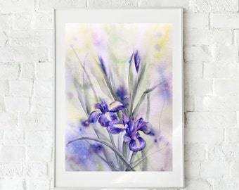 Flowers Painting Original Watercolor Painting Iris Painting Floral Wall Art