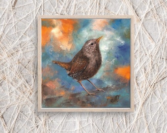 Oiseaux, peinture originale d'art mural animal, peinture à l'huile d'oiseau de forêt