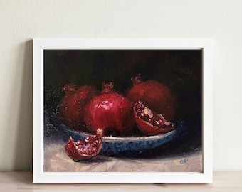 Fruits Painting Kitchen Still life Original Oil Painting Pomegranate Art