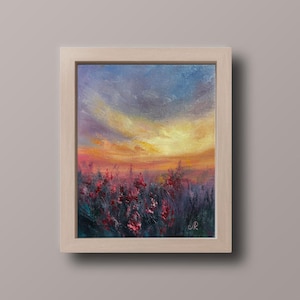 Sonnenuntergang Ölgemälde Rustikale Wand Kunst Feld Originale Gemälde