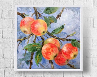 Apples Oil Painting Original Fruits Painting Kitchen Still Life