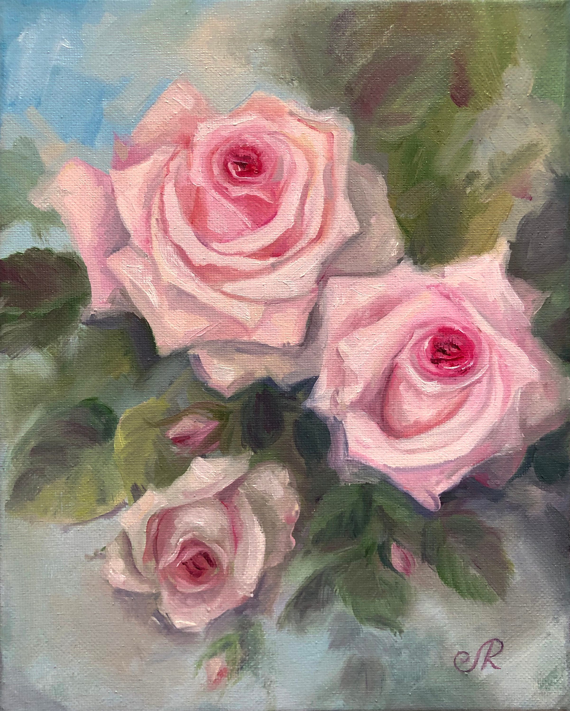 油絵 絵画【ピンク薔薇】【Ａ4】 油絵 絵画【ピンク薔薇】【A4】 油絵 絵画【ピンク薔薇6切