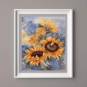 Sonnenblumen Originalgemälde Gelbe Blumen Wildblumen Aquarell Kunst Wiese Wandkunst