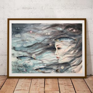 Oeuvre d&#39;art aquarelle femme sirène