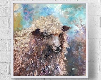 傘を持った空飛ぶ羊の絵 気まぐれな保育園の壁アート かわいい羊の子供