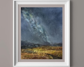 Milky Way Watercolor Painting: Original Night Sky Art (14x11 inches)