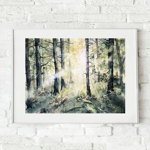 Forest Painting Original Trees Watercolor Painting Sunset Wall Art