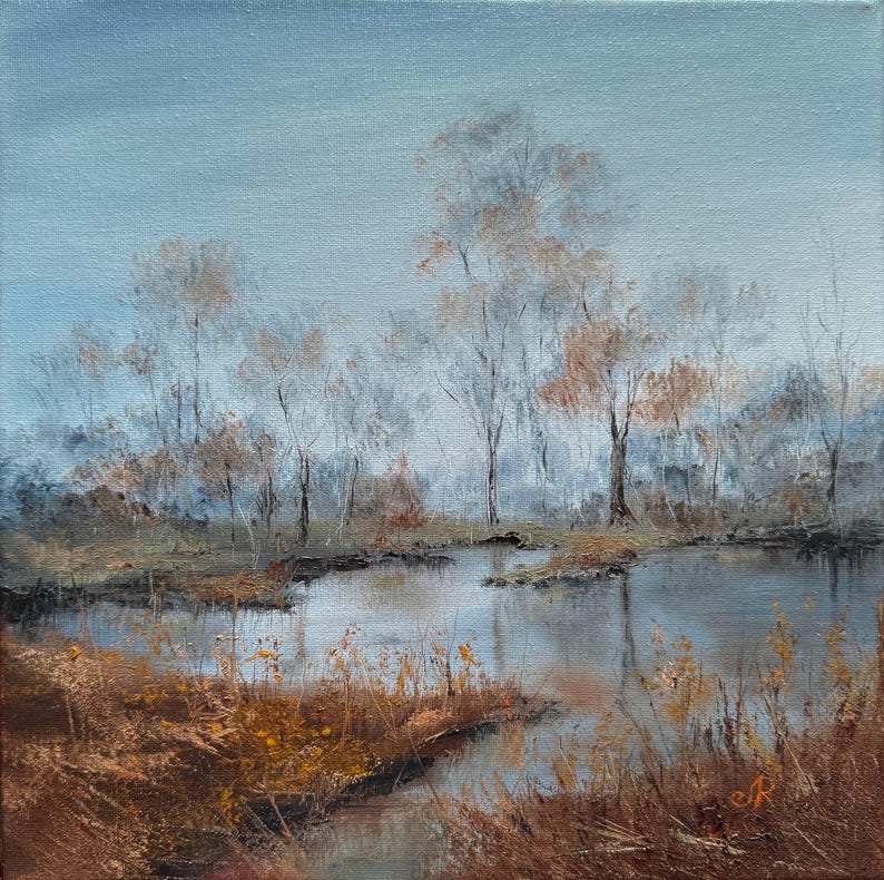 Paesaggio Dipinto ad olio originale Arte murale autunnale Opera d'arte della foresta immagine 2