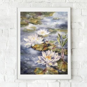 Lotus Watercolor Painting Water Lilies Art Print Lotus Artwork Lotus Pond Wall Art