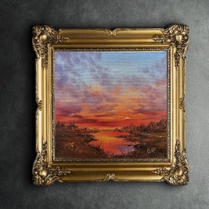 Original Sunset Oil Painting on Canvas: 8x8 Landscape Art
