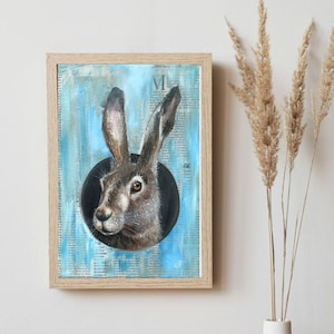 Rabbit Original Painting Animal Oil Art Hare Painting Animal Artwork