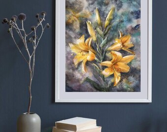 ユリの花の絵画 オリジナル水彩画 ユリの壁アート - Etsy 日本