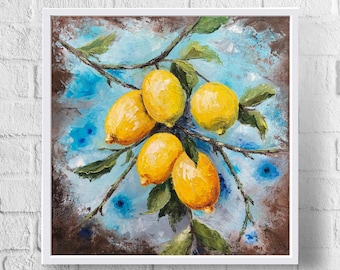 Lemons Oil Painting Fruits Original Wall Art Citrus Art Kitchen Still life Food Paintings