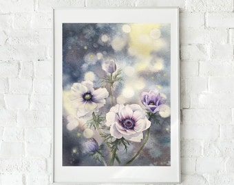 Bloemen schilderij originele aquarel Wall Art anemonen schilderij