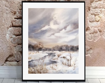 Original Winter Forest Watercolor Painting, 14" x 11"