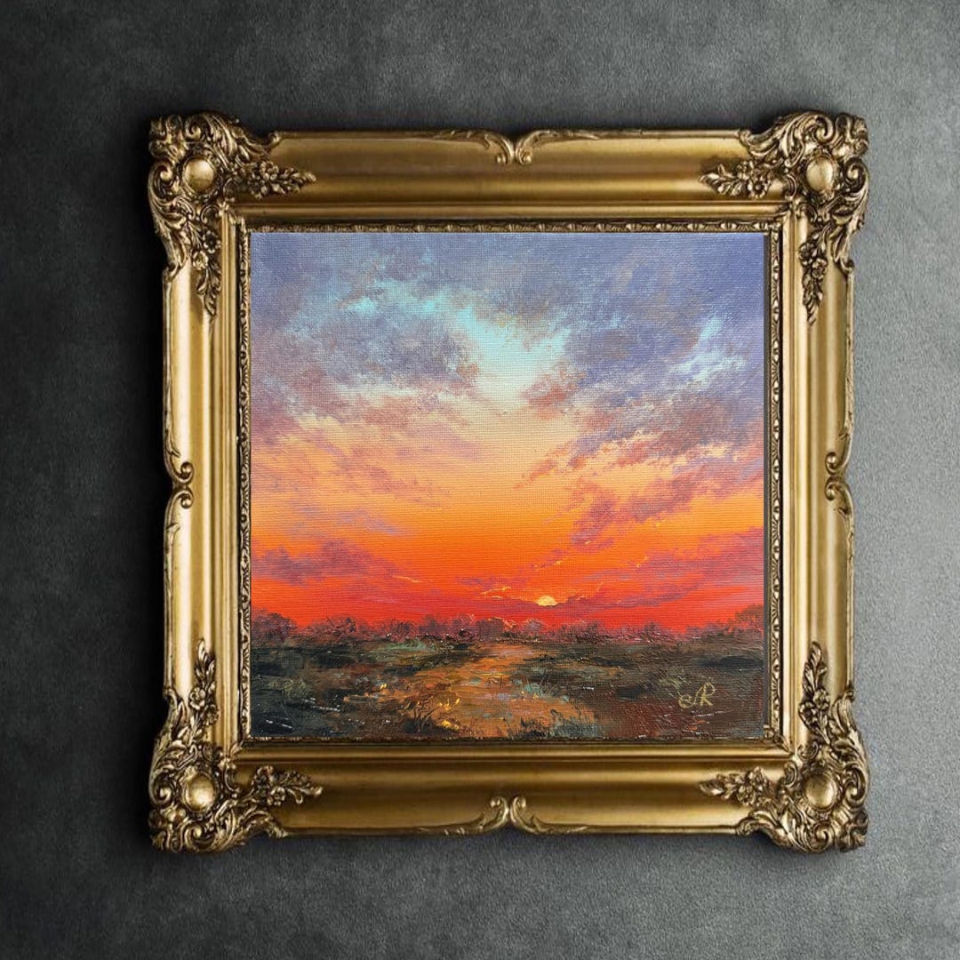 Original Sunset Oil Painting on Canvas: 8x8 Landscape Art - Etsy