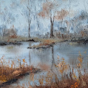 Paesaggio Dipinto ad olio originale Arte murale autunnale Opera d'arte della foresta immagine 6