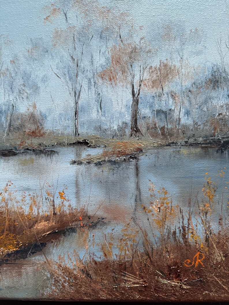 Paesaggio Dipinto ad olio originale Arte murale autunnale Opera d'arte della foresta immagine 6