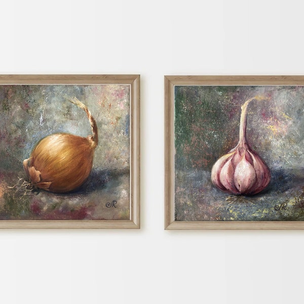 Onion Painting Original Garlic Painting Vegetables Wall art Original Oil Painting