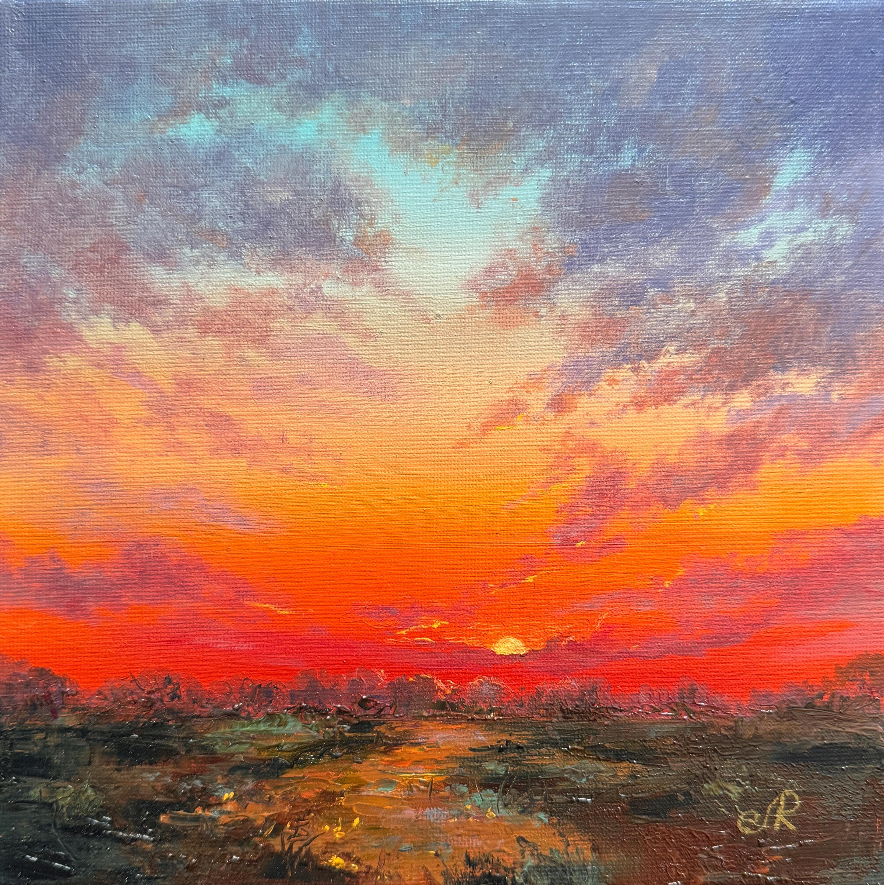 Original Sunset Oil Painting on Canvas: 8x8 Landscape Art - Etsy