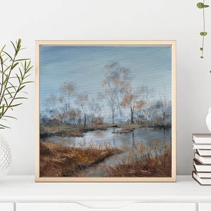 Paesaggio Dipinto ad olio originale Arte murale autunnale Opera d'arte della foresta immagine 3