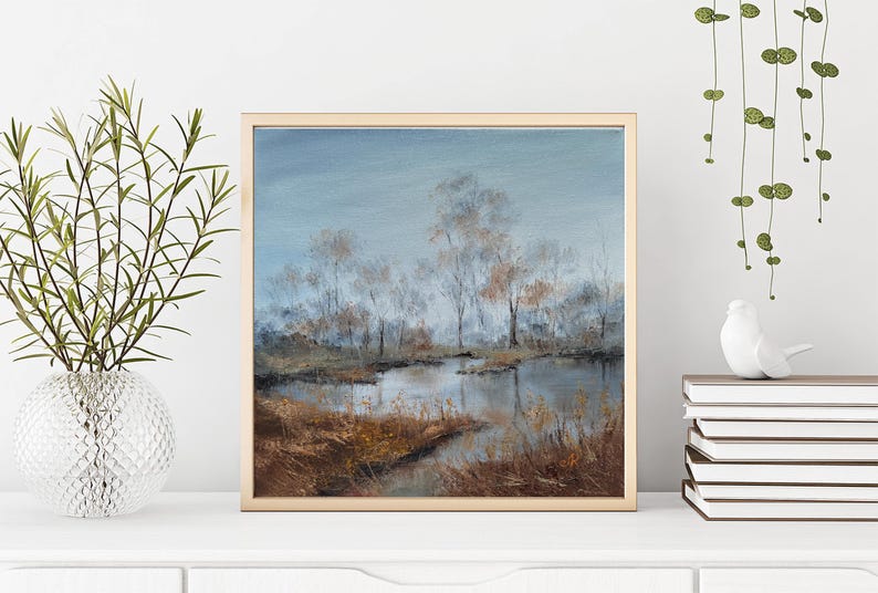 Paesaggio Dipinto ad olio originale Arte murale autunnale Opera d'arte della foresta immagine 3