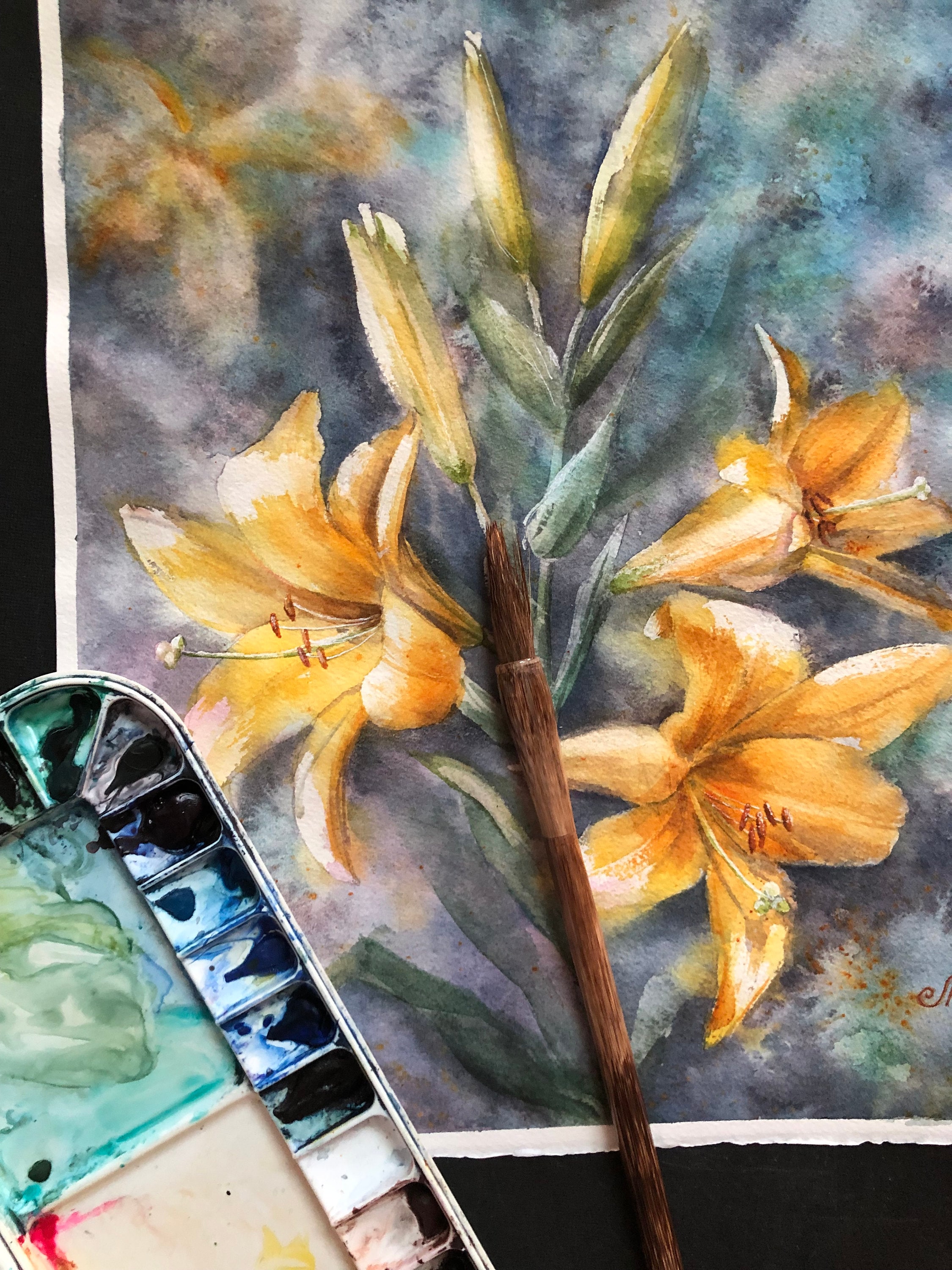 ユリの花の絵画 オリジナル水彩画 ユリの壁アート - Etsy 日本